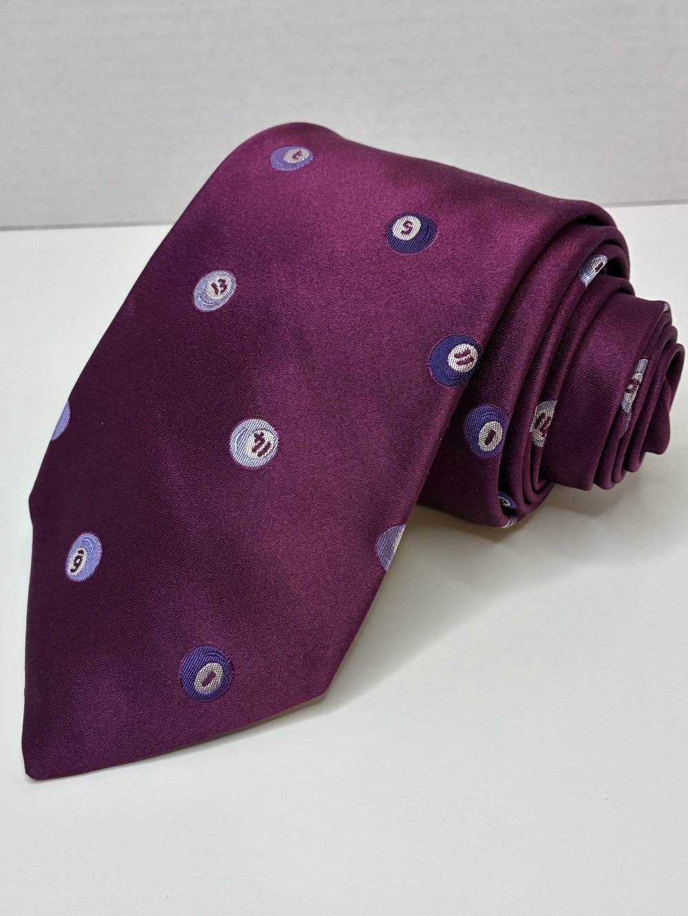 Ted Baker London Men's Tie Purple Silk Billiard Pool 8 Ball Number Pattern